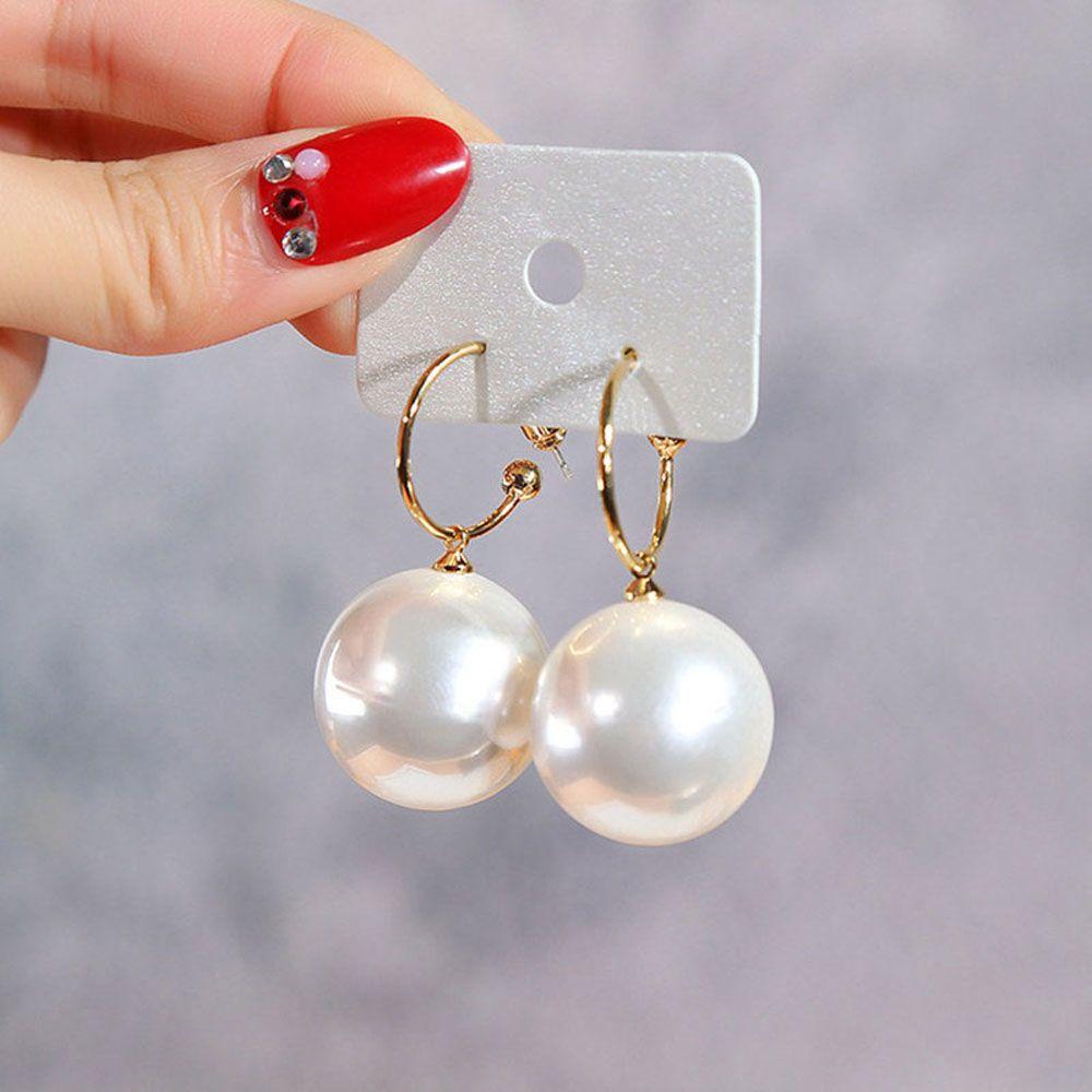 Pearl Large Round Pendant Bead Hoop Big Ball Dangle Earrings Jewelry Drop Earrings Stud Earrings