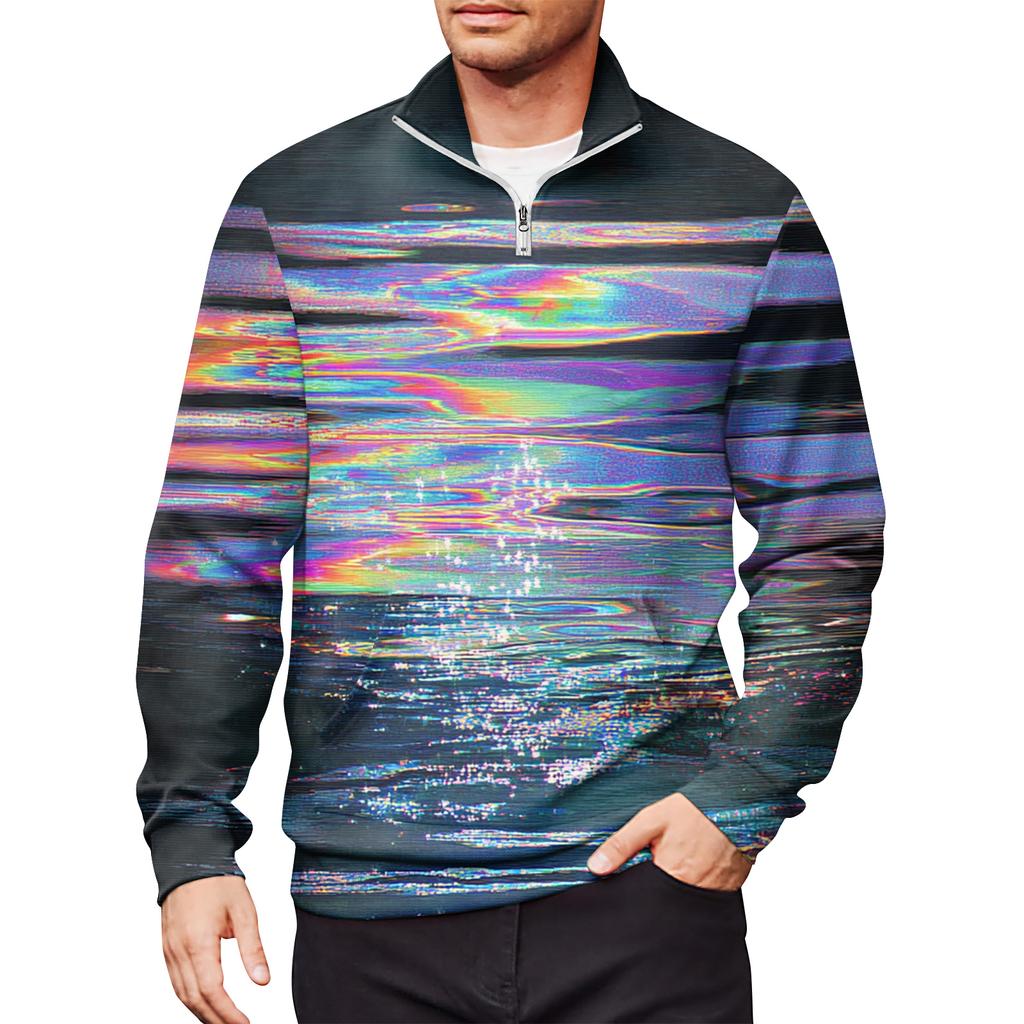 Мужской свободный повседневный свитшот на молнии 1/4, модный топ с длинным рукавом и принтом, с карманами