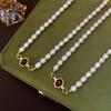 New Arrival Trendy Red Agate Stone Natural Freshwater Pearl 14K Gold Filled Lady Short Chain Necklace Promotion Gifts No Fade