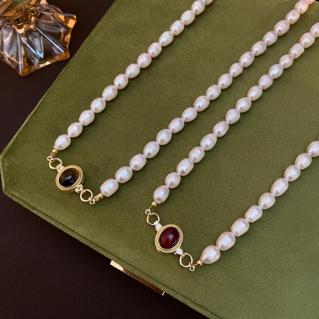 New Arrival Trendy Red Agate Stone Natural Freshwater Pearl 14K Gold Filled Lady Short Chain Necklace Promotion Gifts No Fade