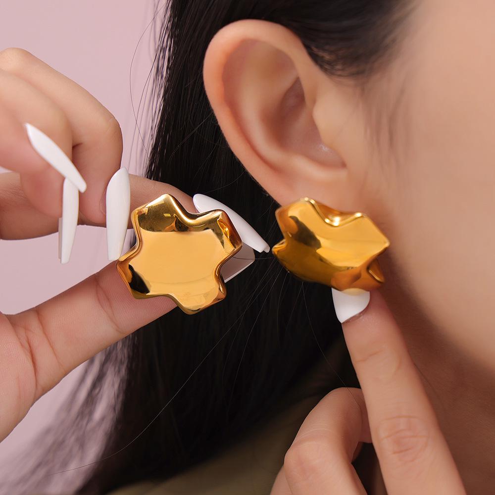 Серьги-гвоздики Qiong Yao из нержавеющей стали с покрытием 18K золотом, неправильной геометрической формы, 3D