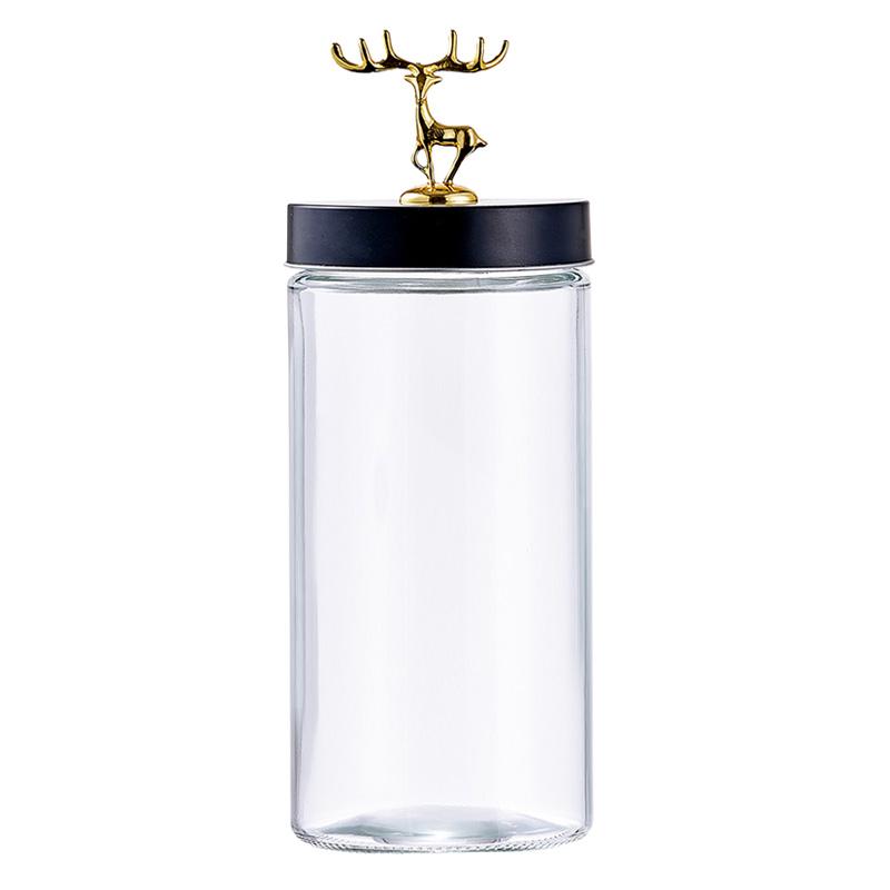 Golden Elk Glass Bottle with Lid Transparent Round Glass Sealed Jar Candy Tea Coffee Beans Nuts Miscellaneous Grains Storage Box