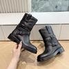 Autumn and Winter New Retro Belt Buckle Knight Boots Women's Thick Heel Thick Sole Leather Medium Tube Strap Martin Boots