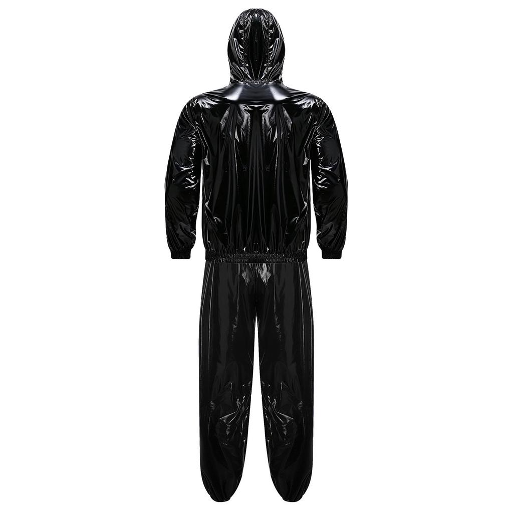 Men’s Outdoor Waterproof Suit Hooded Windbreaker Jacket Front Zipper and Sweatpants for Trail Fishing Workout Exercise