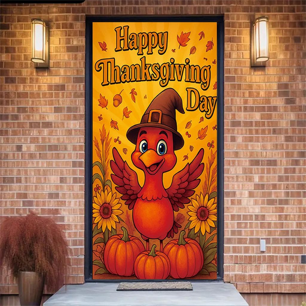 90*180cm Thanksgiving Turkey Print Door Cover Decorative Cloth For Yard Decoration