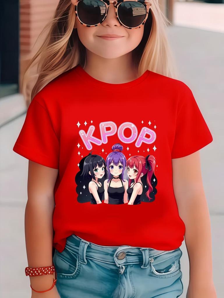Kpop Мультяшный Принт Графические Детские Футболки Смешной Подарок для Фанатов Харадзюку Футболки Летние Топы Топы с Коротким Рукавом Детская Одежда