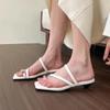 Fashion Women's Shoes 2024 New Thong Women's Slippers Summer Open Toe Dress Slippers Women Metal Decoration Square Toe Low Heel Sandals
