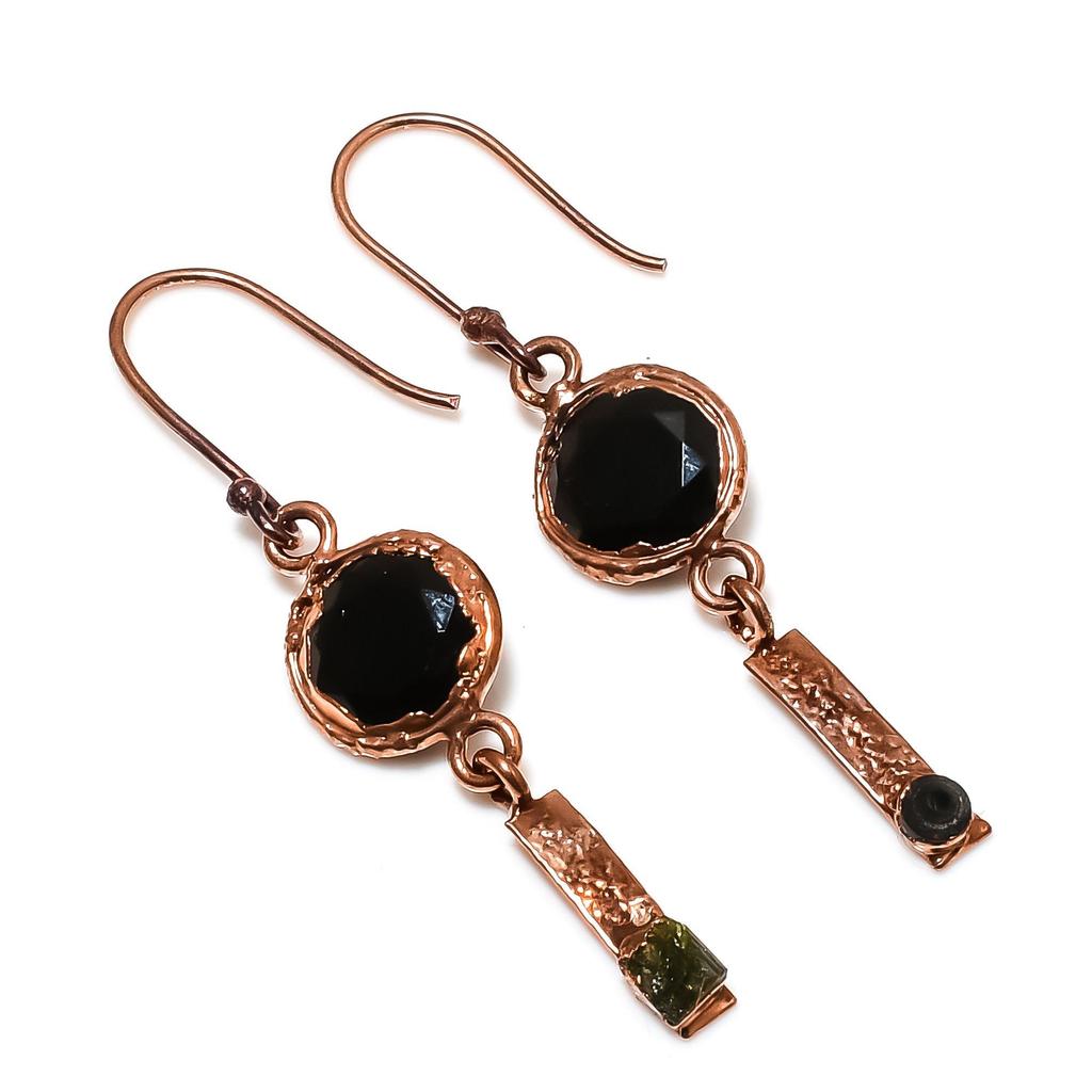 Серьги с черной шпинелью, Серьги, гальванизированные медью, Украшения из драгоценных камней ручной работы, Подарки для жены, Совершенно новые серьги