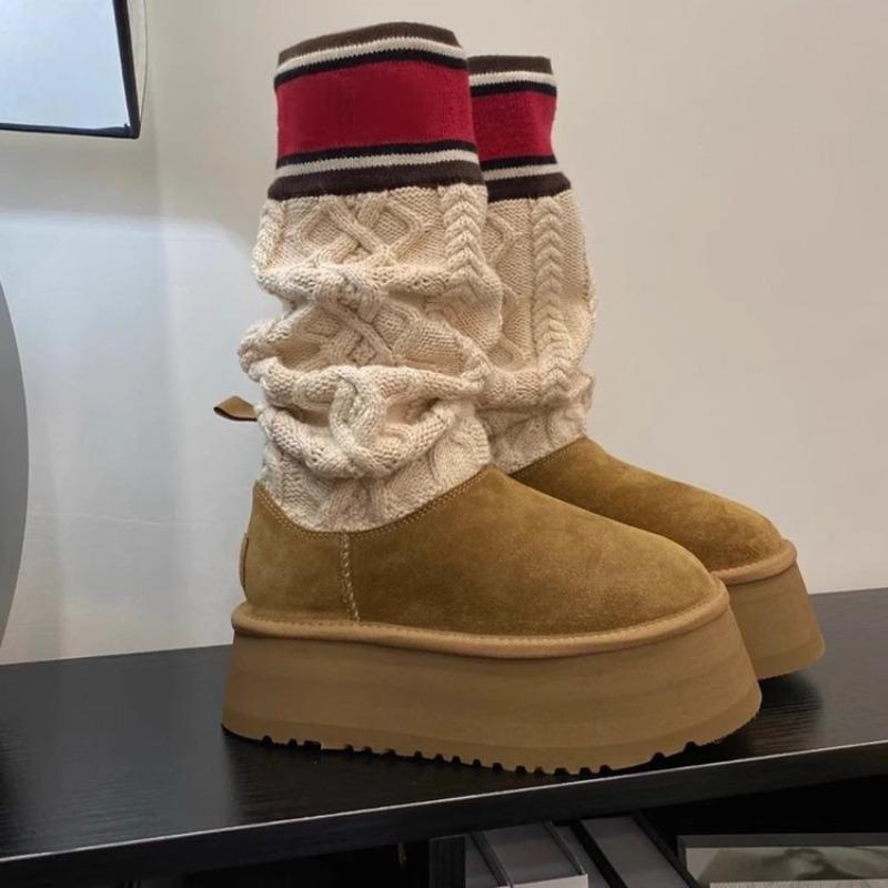 Распродажа Fur One Snow Boots High Tube Wool Tube Winter Womens New High Thick Bottom Long Tube Platform Shoes