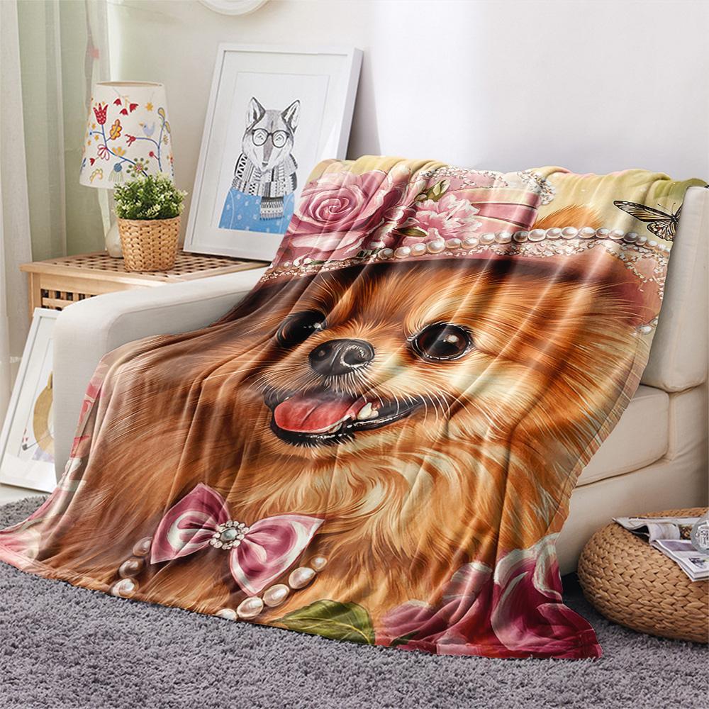 Pomeranian Print Flannel Blanket, High quality Comfortable for All Seasons, Home Decor, Warmth and Comfort, Perfect for Christmas Gifts