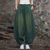Women Vintage Cotton Ramie Pants Patchwork Elastic Waist Trouser Autumn Loose Casual Pockets Long Pants