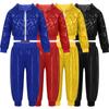 Boy Girls Sequined Hip Hop Jazz Stage Performance Costumes Long Sleeve Hooded Top Jacket with Harem Pants Dance Wear