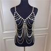 Individual Exaggerated Big Crystal Long Dress Body Chain Costume Rhinestone Lingerie Chain Women Ladies Rave Outfits