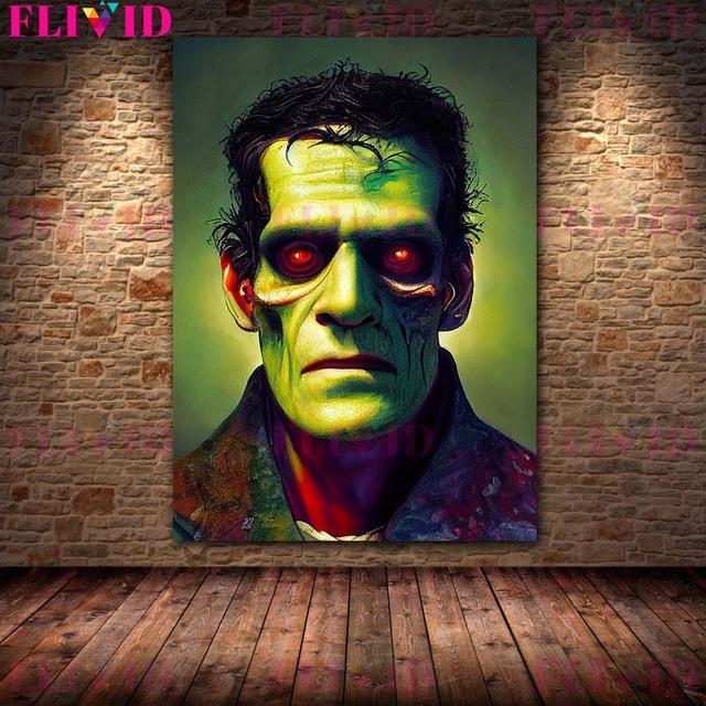 Хэллоуин Тыква Арт Принт Скелет Монстр и Призрак Стена Искусства Картина Маслом Готический Темный Языческий Плакат