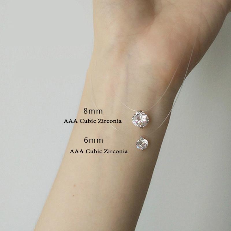 Новое серебро 925 пробы, прозрачное ожерелье с леской, прозрачный циркониевый кулон, сверкающее колье, ожерелье, продажа женских ювелирных изделий