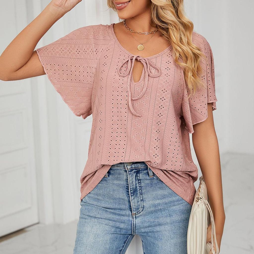 Женская простая повседневная свободная футболка с v-образным вырезом и рукавами реглан с короткими рукавами