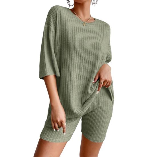 Женский летний спортивный костюм из 2 предметов с круглым вырезом и короткими рукавами, тонкий топ в американском стиле, шорты с высокой талией, спортивный костюм, летняя одежда для йоги