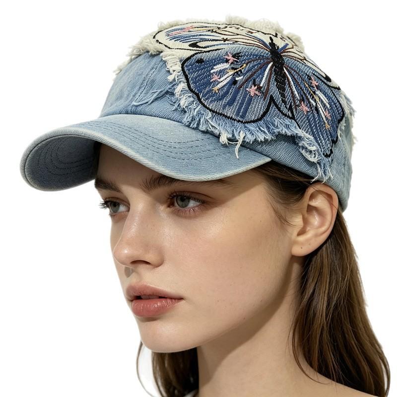 New butterfly denim cap sun protection casual versatile baseball cap fashion personality trendy brand sunshade