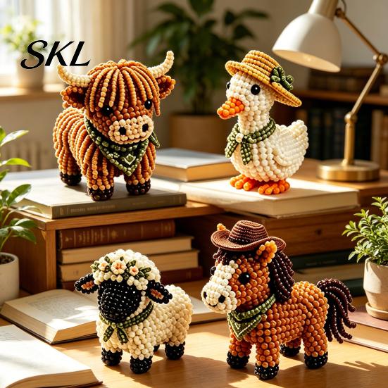 Detailed Beading Tutorial Tiny 3D Beaded Animal Kit, Cute DIY Kit with Colorful Beads and Craft With And Thread Instructions, 4 Designs Handmade
