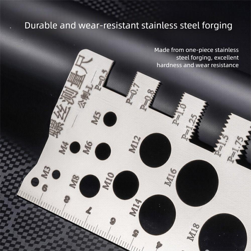 Space Saving Thread Checker Silver Gauge Ruler Durable Measurement Tool Industry Use