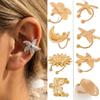 Silver C-shaped Ear Clip Golded No Piercing Earrings Retro Starfish Shell Ring Clip  Women