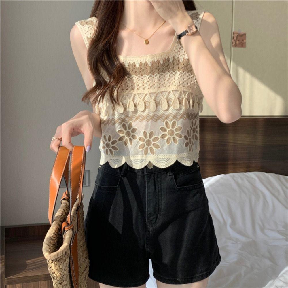 Knitted Crop Top Retro Short Top New Sleeveless Vest Bohemia