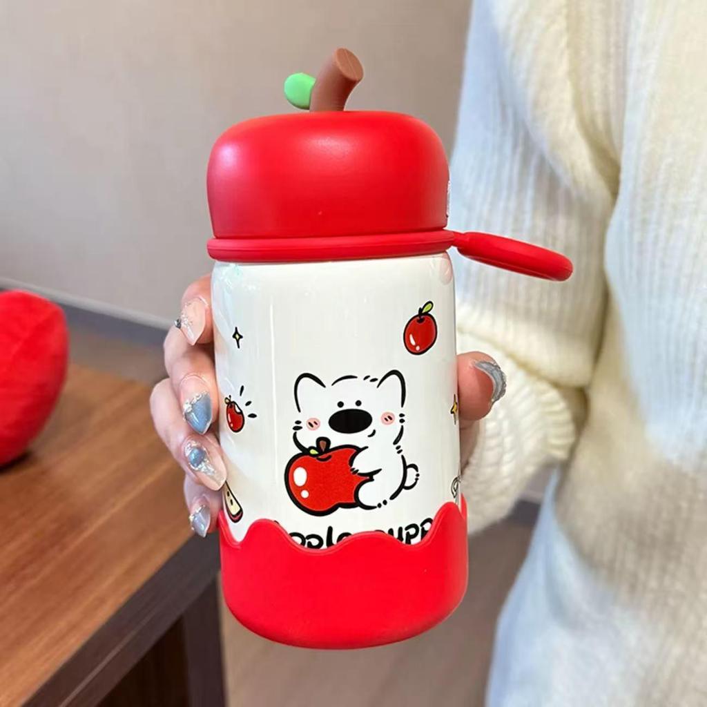 Charming Cartoon Insulated Stainless Steel Apple Water Cup - Large Capacity, Portable for Students