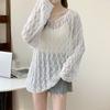 Women's Summer Thin Loose Hollow Out Casual Knit V-Neck Top