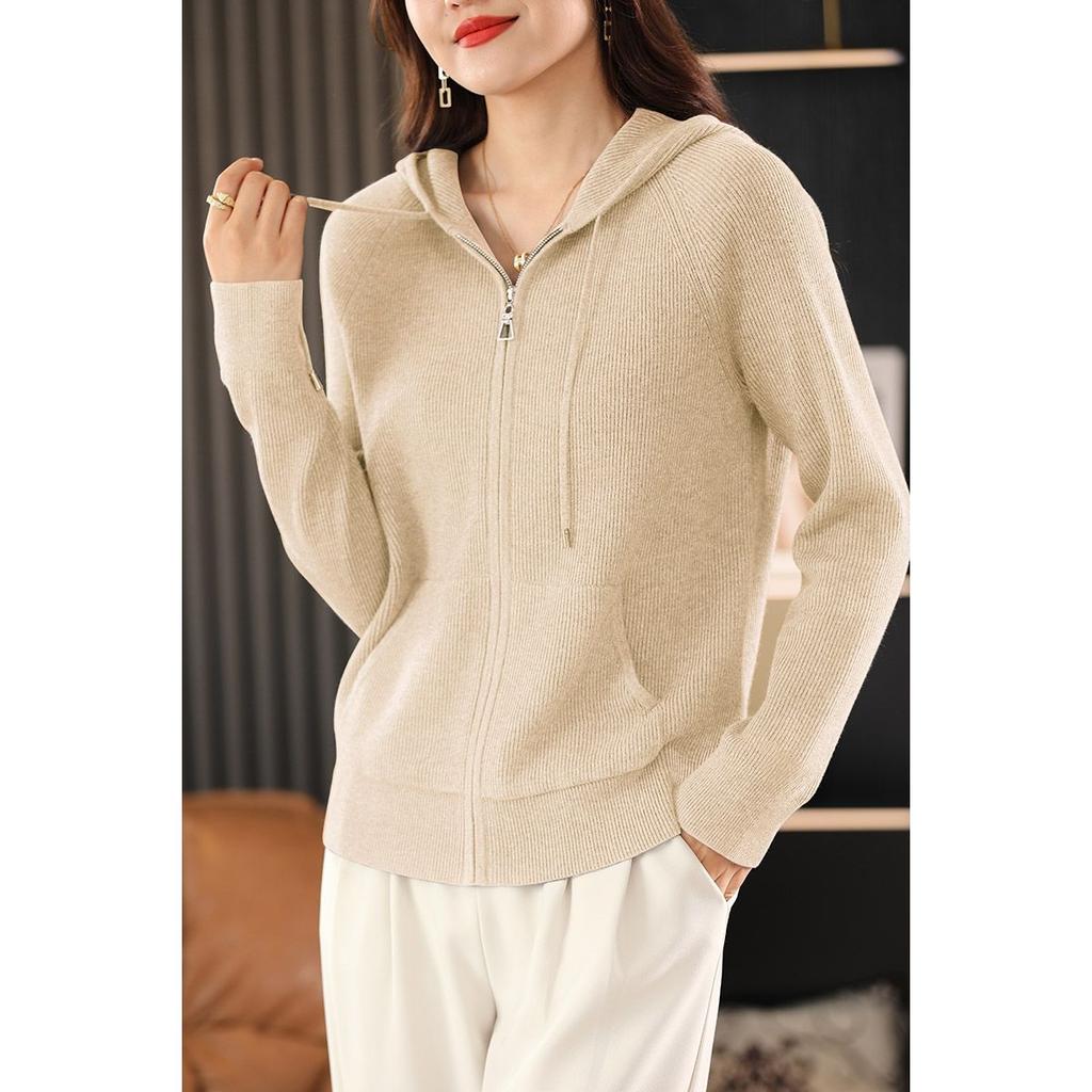 Женский осенне-зимний свитер с капюшоном, толстой вязки, на молнии, кардиган с карманами, базовая одежда