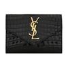 Ysl Cassandre Золотой Логотип Глянцевый Кожаный Кошелек-Конверт с Тиснением под Крокодила Маленький Женский Кошелек Черный 748463-DND1J-1000