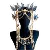 Ancient Xianxia Blue and Black Hanfu Hairpin and Gold Tassel Crown Set for Film and Photography