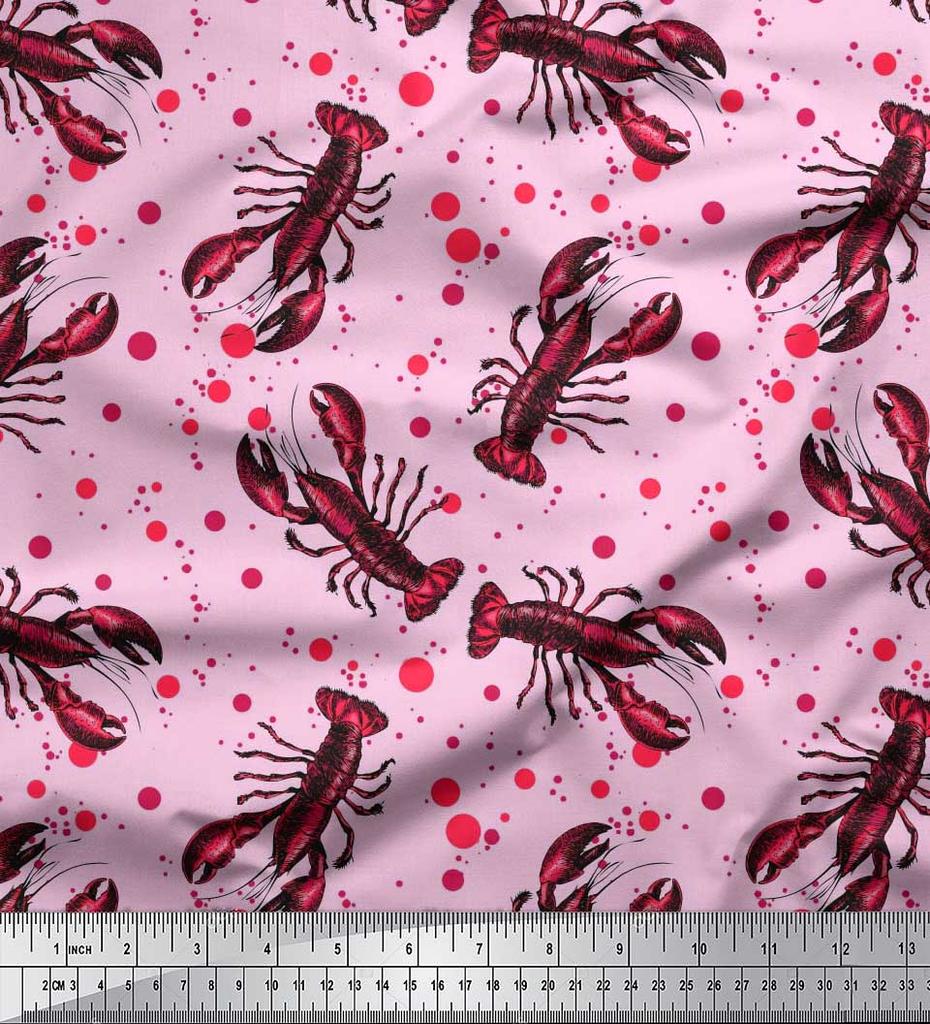 Soimoi Японская креп-сатиновая ткань в горошек и лобстер с океанским принтом, 42 дюйма по метрам