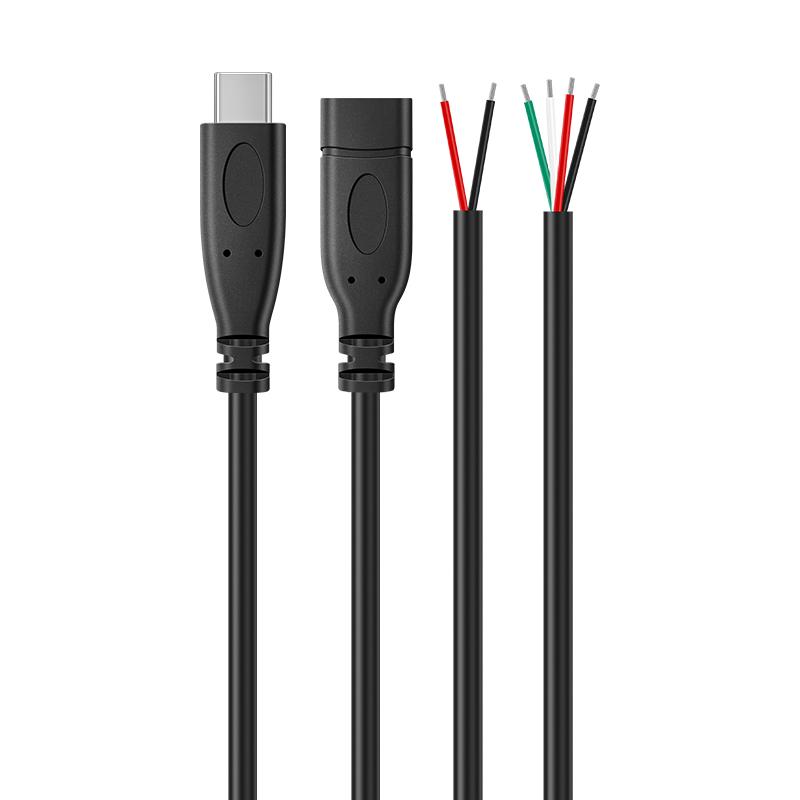 Индивидуальный кабель-пигтейл USB Type C (папа/мама) 2-жильный 4-жильный, с оголенными концами