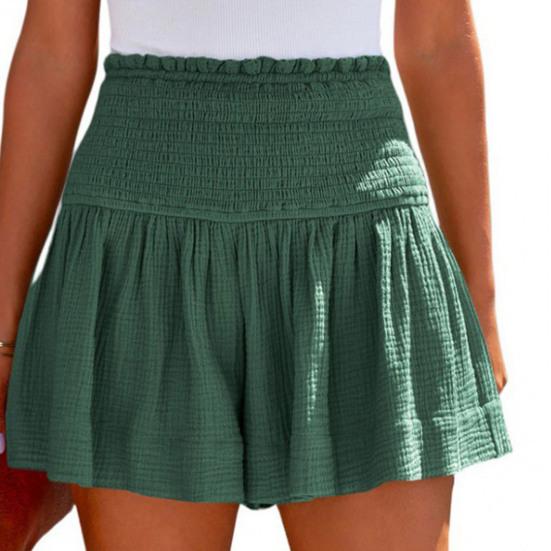 Женские шорты, плиссированные, эластичные, с высокой талией, широкие шорты, повседневные, однотонные, летние, пляжные шорты, легкие, спортивные шорты