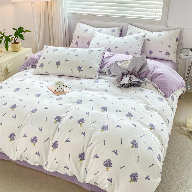 Комплект постельного белья с фиолетовым цветочным принтом и лавандой, 3 предмета, комплект постельного белья с ботаническим рисунком и полевыми цветами, мягкий двусторонний пододеяльник с наволочкой