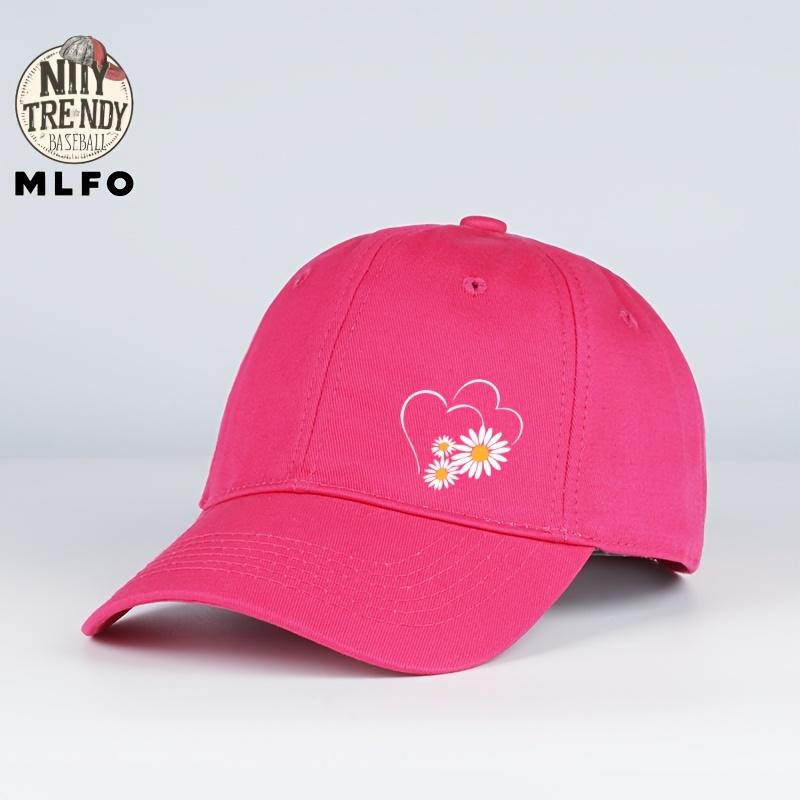 MLFO Adjustable Baseball Cap with Daisy Double Heart Print Lightweight Breathable Curved Brim Hat Suitable for Outdoor Bea