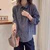 Women's Blue Plaid Cotton Linen Long Sleeve Shirt Jacket - Spring Collection