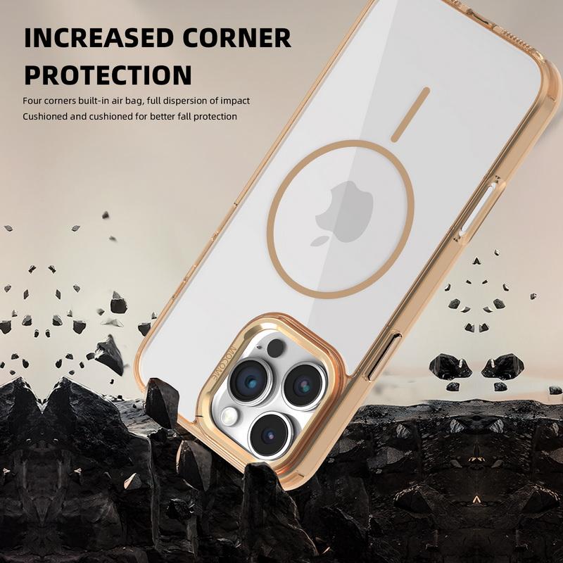 Прозрачный магнитный чехол Magsafe для iPhone 16 Pro Max 15 Pro 14 13 12 11 с металлической оправой линзы, прозрачный противоударный чехол для телефона с мягким краем