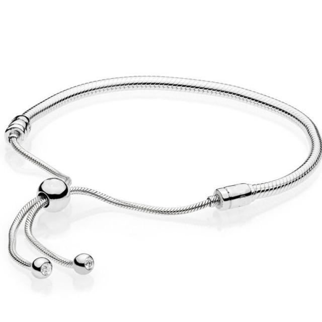 Pave Heart Star String Of Beads Sliding Clasp Adjust Wrist Bracelet Fit Sterling Tone Bangle Bead Charm Diy JewelryFashion Bracelets