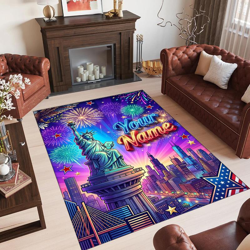 American Patriotic Theme Crystal Velvet Rug Personalized Custom Name Text Soft Floor Mat Home Decor