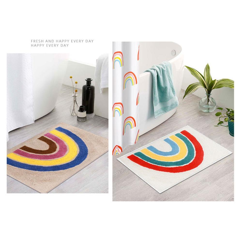 Outside The Door, Semi-round Rainbow Cartoon Floor Mat, Door Mat, Toilet Non-slip Floor Mat, Bathroom, Absorbent Decorative Mat, Carpet, Bathroom