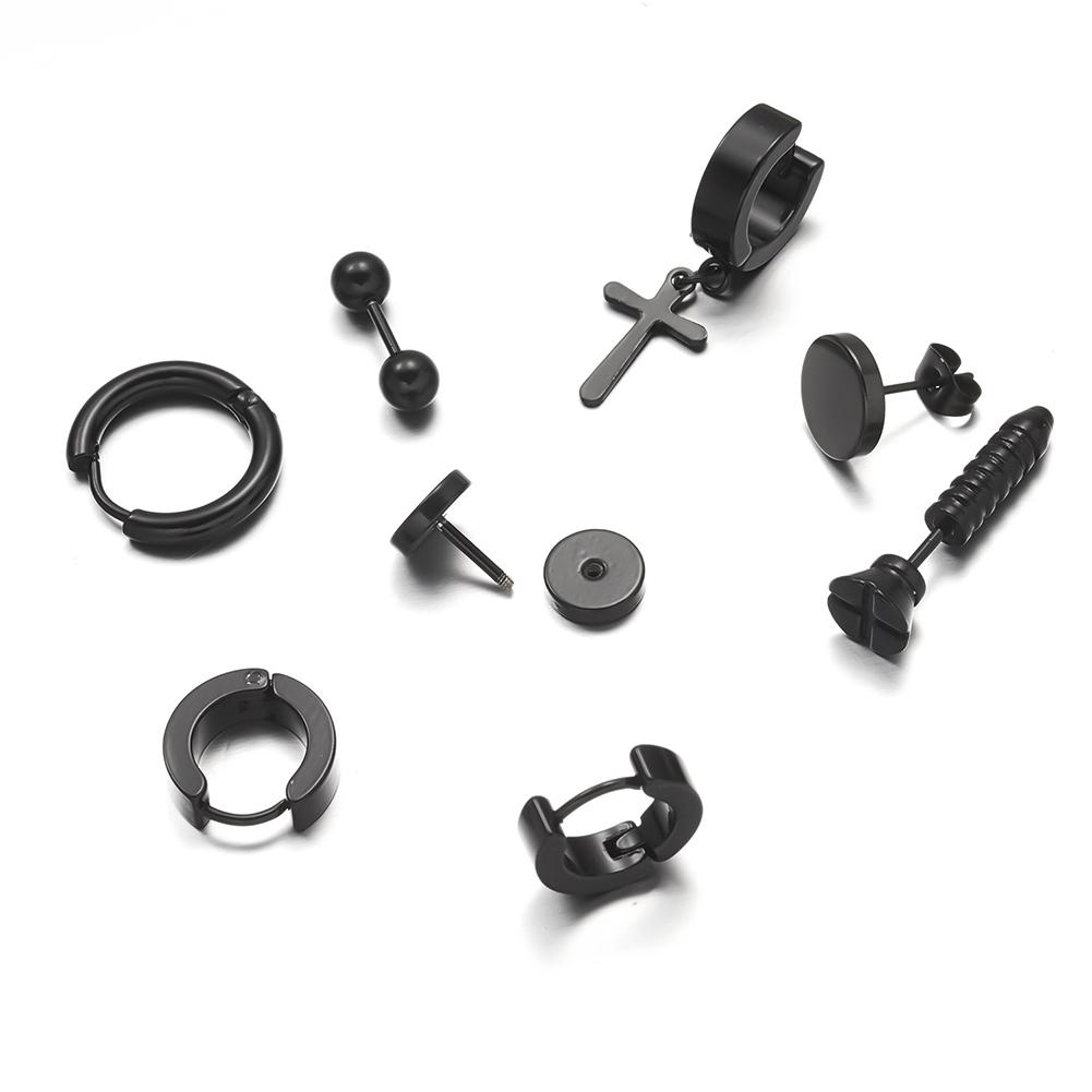 Черные серьги-гвоздики из нержавеющей стали Простые модные серьги Креативные ушные пряжки Аксессуары Ювелирные изделия