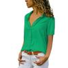 Women V Neck Tops Solid Blouse Short Sleeve Fashion Tees Loose Summer