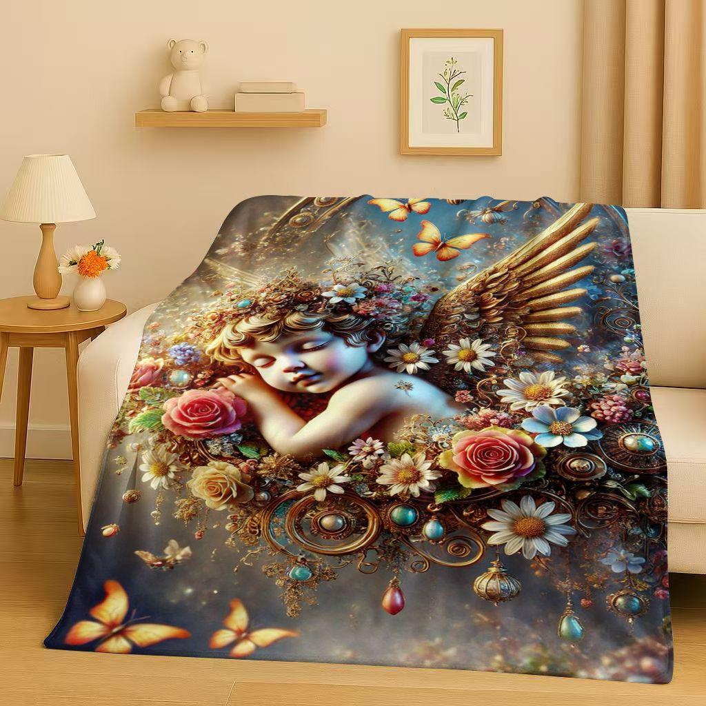 3D Luxurious Balote Angel Cupid Cartoon Flannel Blanket,Ultra Soft Warm Plush Throw for Home Bedroom Bed Sofa Cover Office Gift