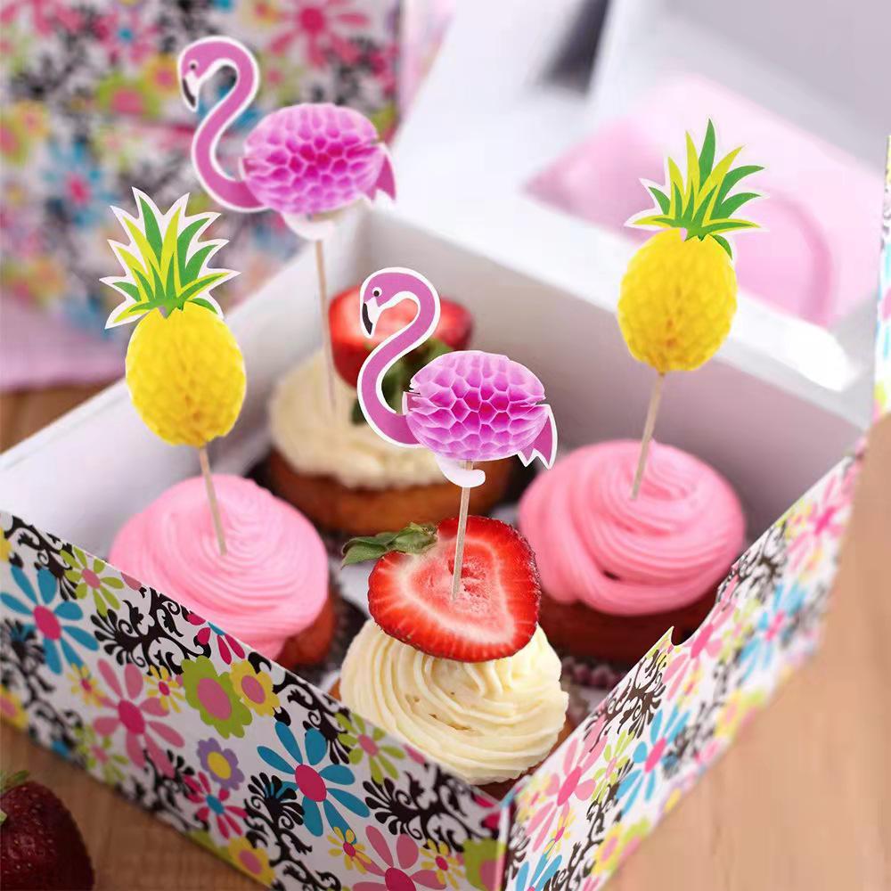 Hawaiian Party Set: 100PCS Colorful Paper Straws, Umbrella Picks, Fruit Picks, Honeycomb Pineapples, Flamingos, Firework Picks