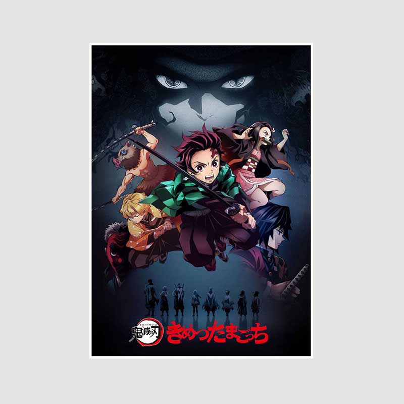 Японский комикс фильм «Убийца демонов» поезд «Муген» аниме-постеры Kimetsu No Yaiba Белый бумажный постер Художественная роспись настенное украшение Фреска Домашний декор