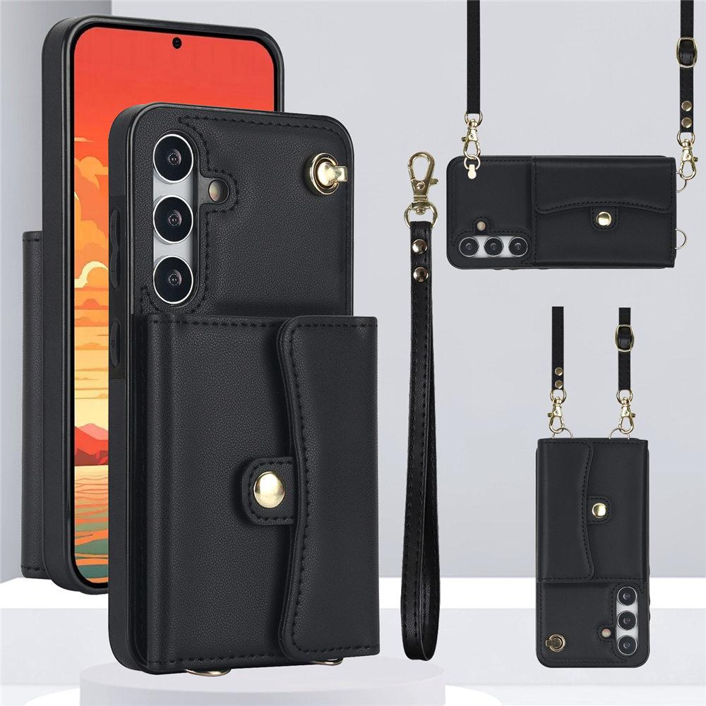 Кожаный чехол-кошелек через плечо для Samsung Galaxy A15 A54 A14 A13 A51 A52 A53 A12 A73 A71 A50 A70 A20 со шнурком и отделением для кредитных карт