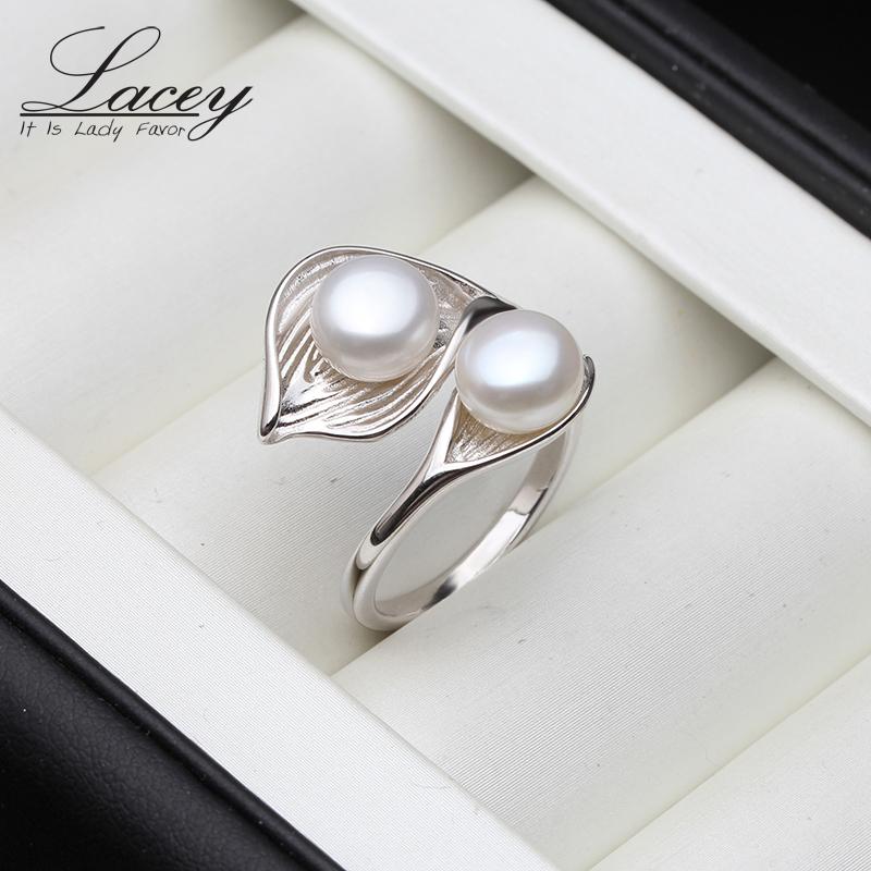 Adjustable 925 Silver Double Pearl Rings For Women,Natural Freshwater Pearl Rings Drop Shipping Couple Rings Jewelry