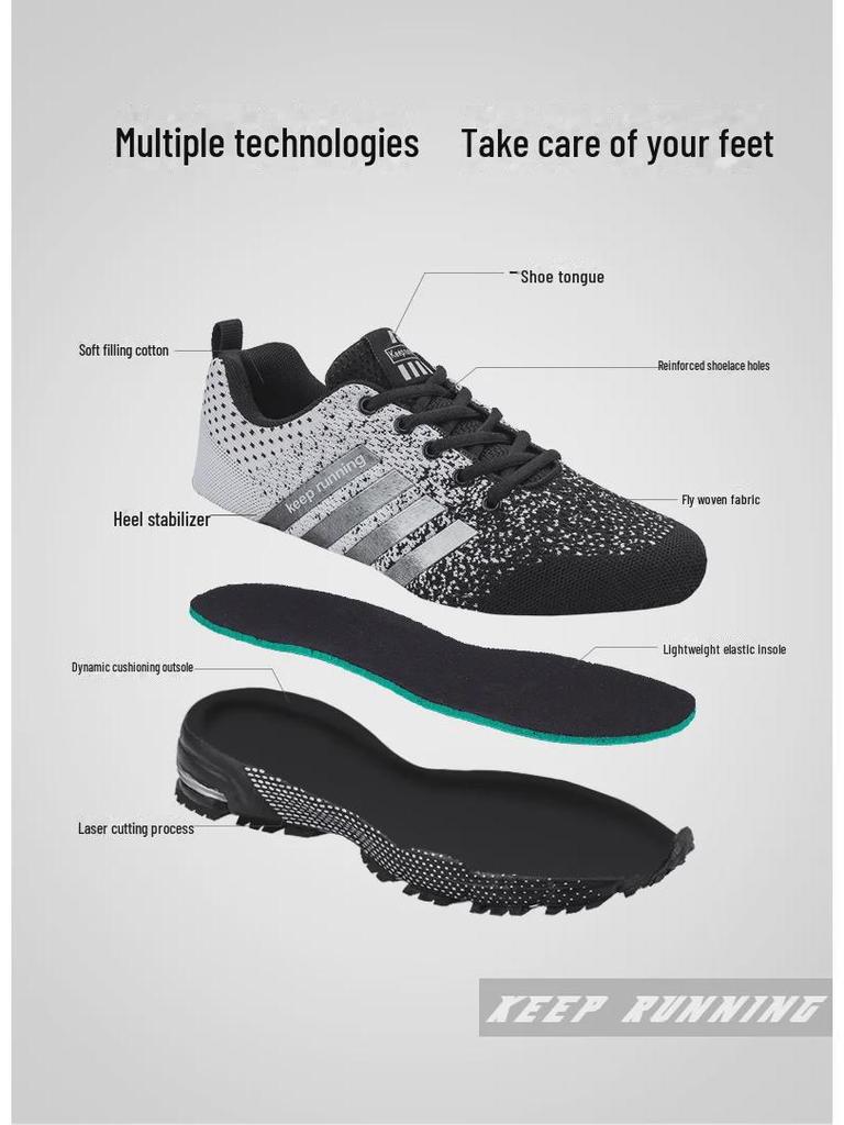 Men's Large Size Casual Sports Shoes - Breathable Fly Woven Popcorn Sneakers