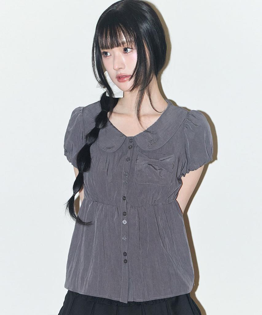 ILLIGO Forming Ribbon Puff Blouse Charcoal